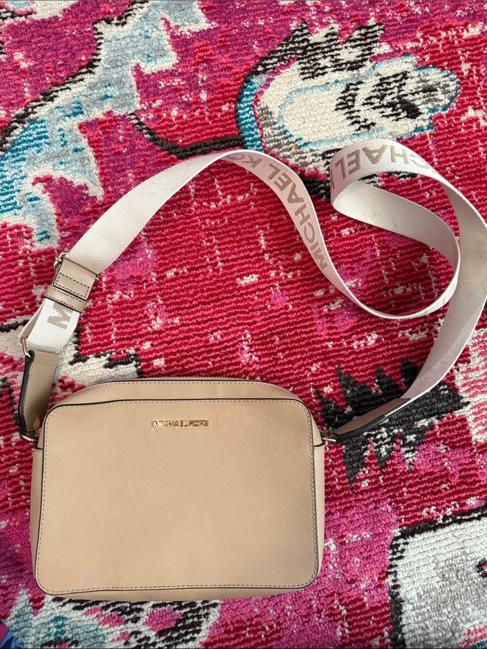 Michael Kors Nude/Tan Crossbody Camera Bag with Branded Strap